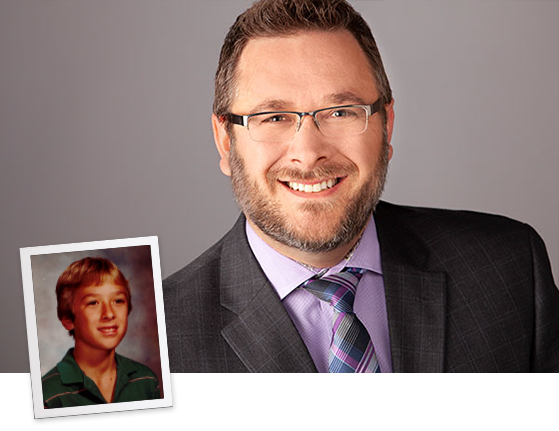 Tom Booth Leadership Profile - Headshot with school image