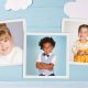 Picture day images of children on a cloud sky background. Article theme is easy hairstyles for picture day.