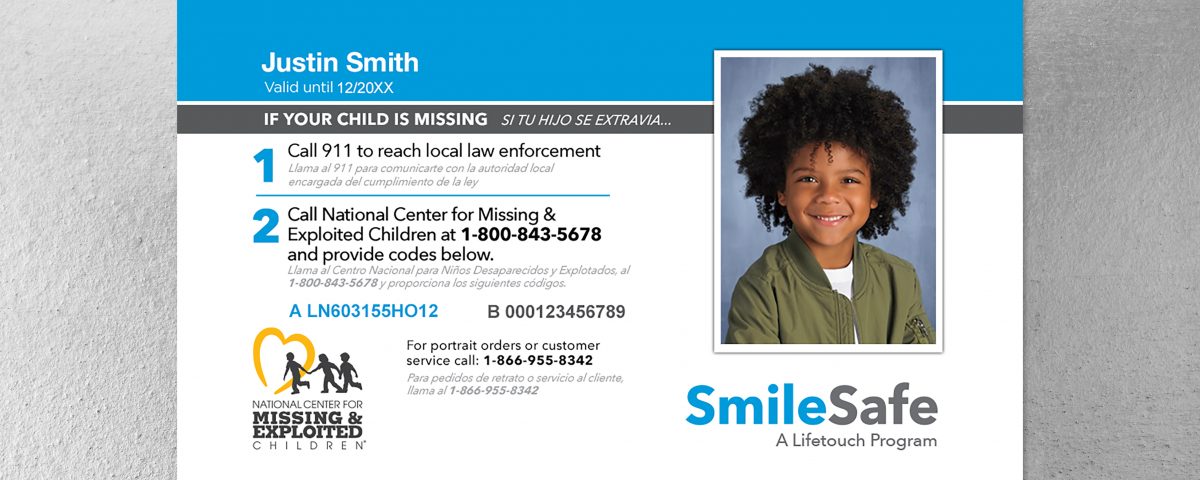 Lifetouch SmileSafe Card on gray photography background