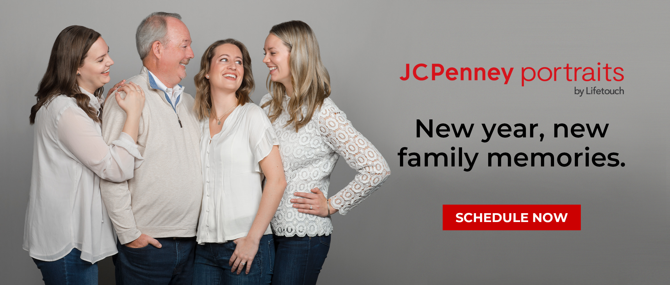 JCPenney Portraits family photography image on gray background.