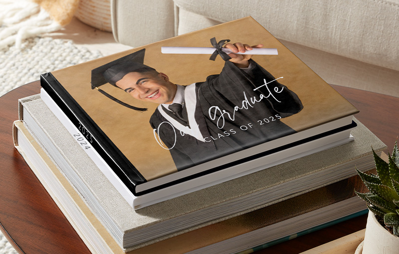 photo book and water bottle in home scene